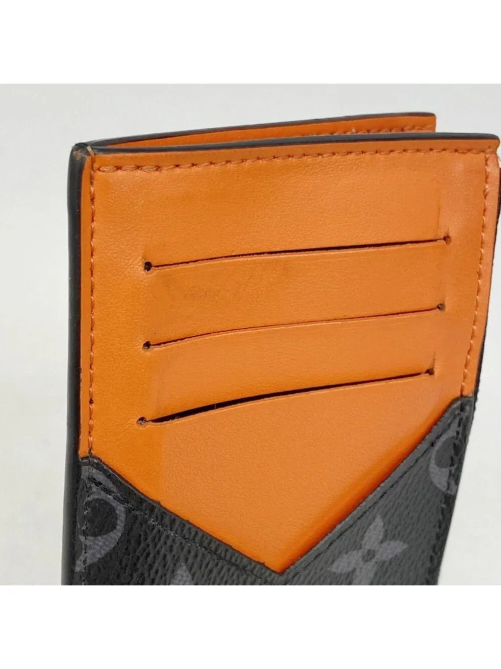 Louis Vuitton Coin Case Monogram Eclipse Card Holder Black Sunrise Orange